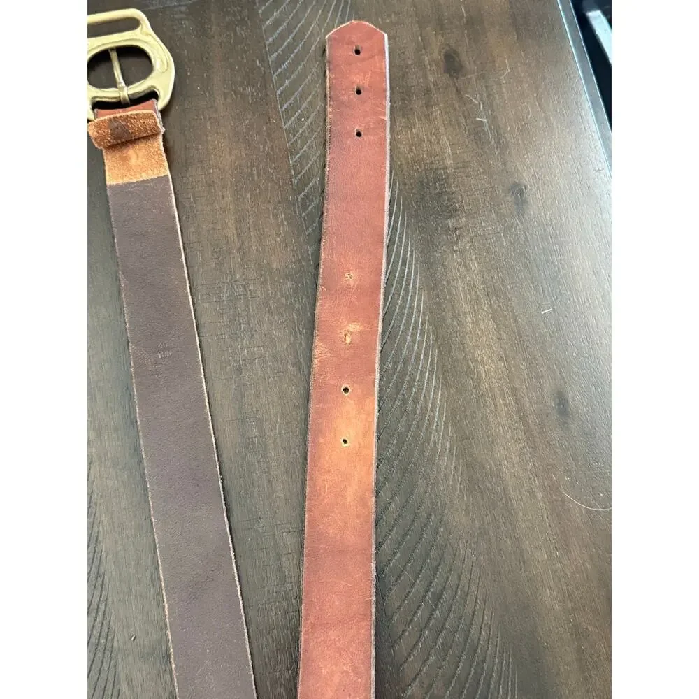 Rare Vintage Polo Ralph Lauren Brown Leather Belt Size 40 Brass Horseshoe Buckle
